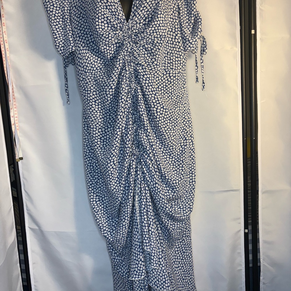 Elegant Blue and White Patterned Dress